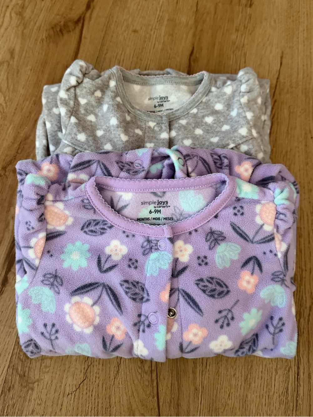 Carter's Purple Floral & Gray Heart Fleece Sleepers - Picture 1 of 6